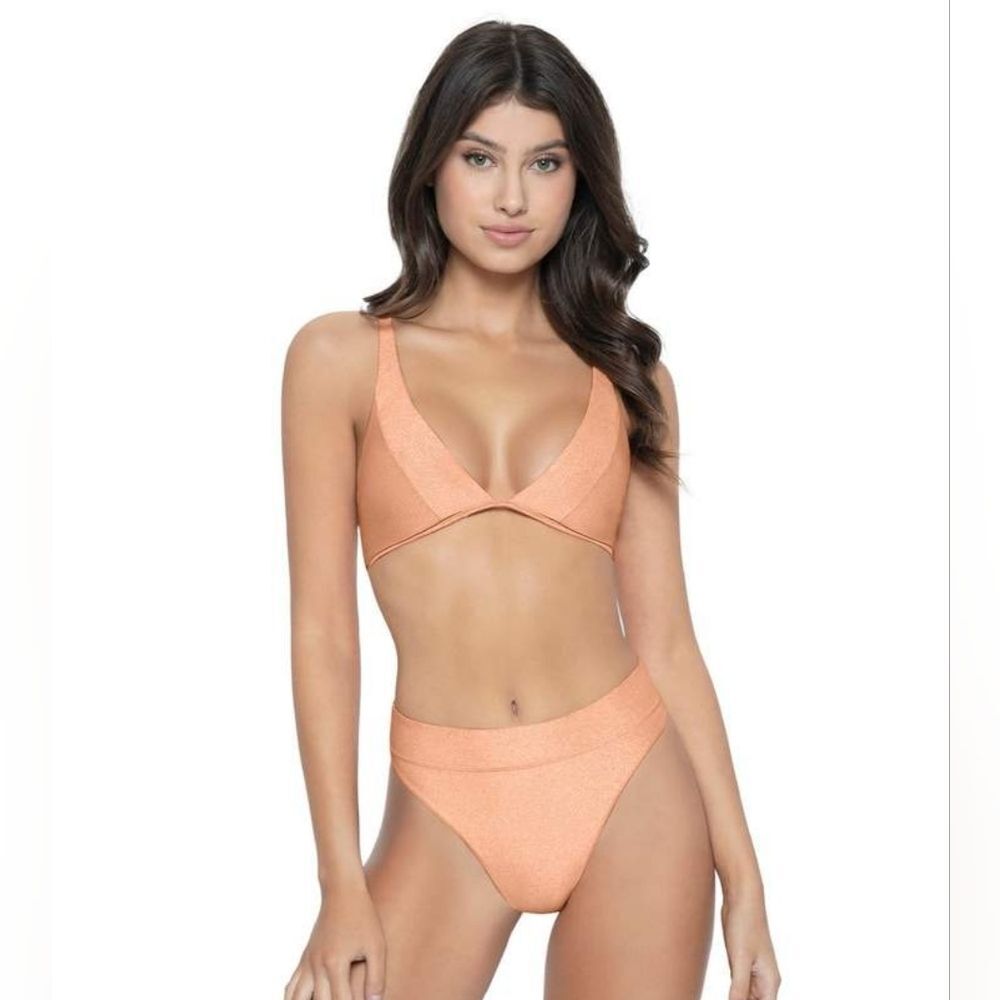 NWOT PQ Swim Skylar Halter Bikini Top In Orange Citrine Sz D
